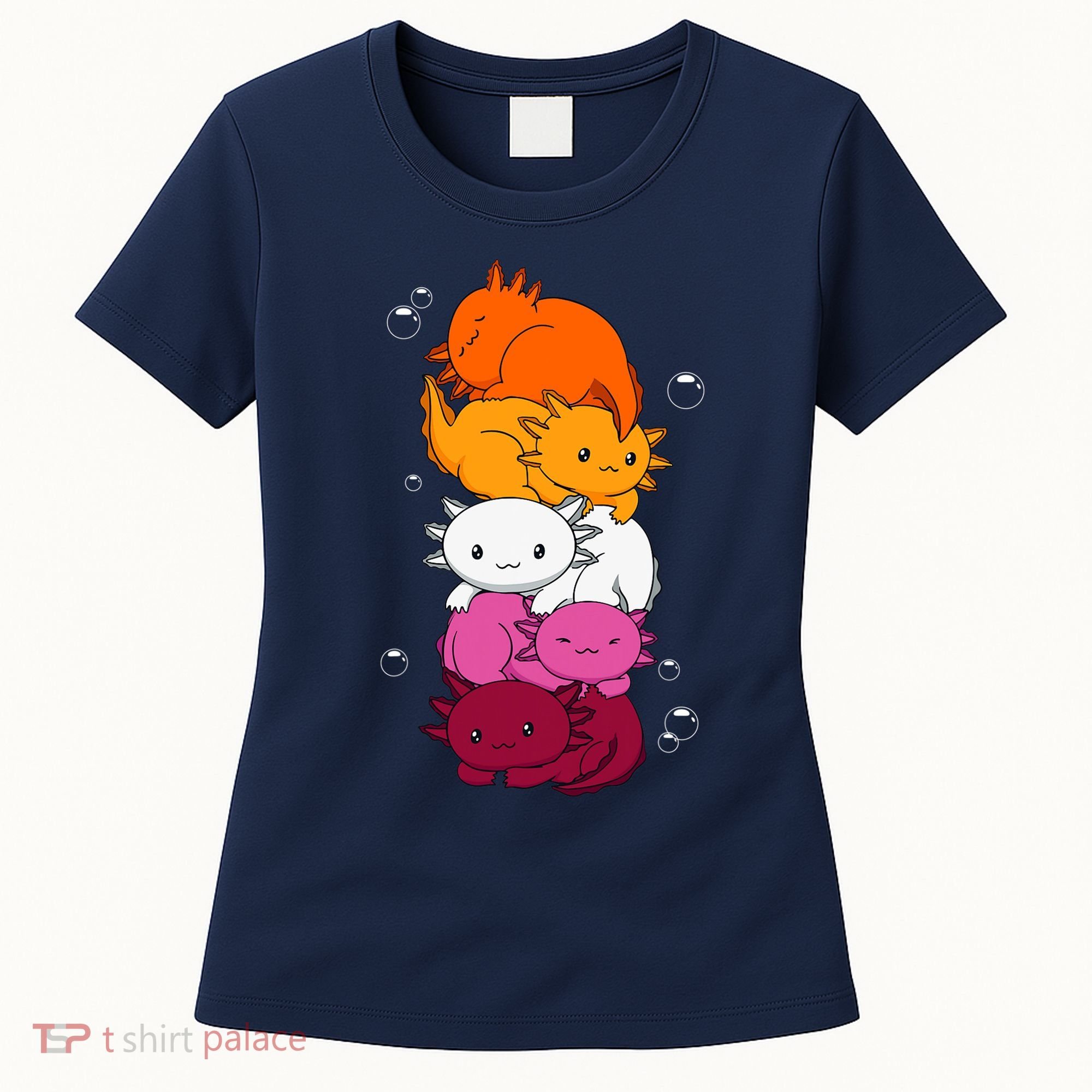 Kawaii Axolotl Pile Lesbian Pride Flag LGBTQ Women's T-Shirt