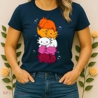 Kawaii Axolotl Pile Lesbian Pride Flag LGBTQ Women's T-Shirt thumb 2