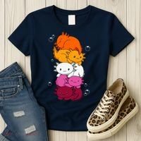 Kawaii Axolotl Pile Lesbian Pride Flag LGBTQ Women's T-Shirt thumb 3