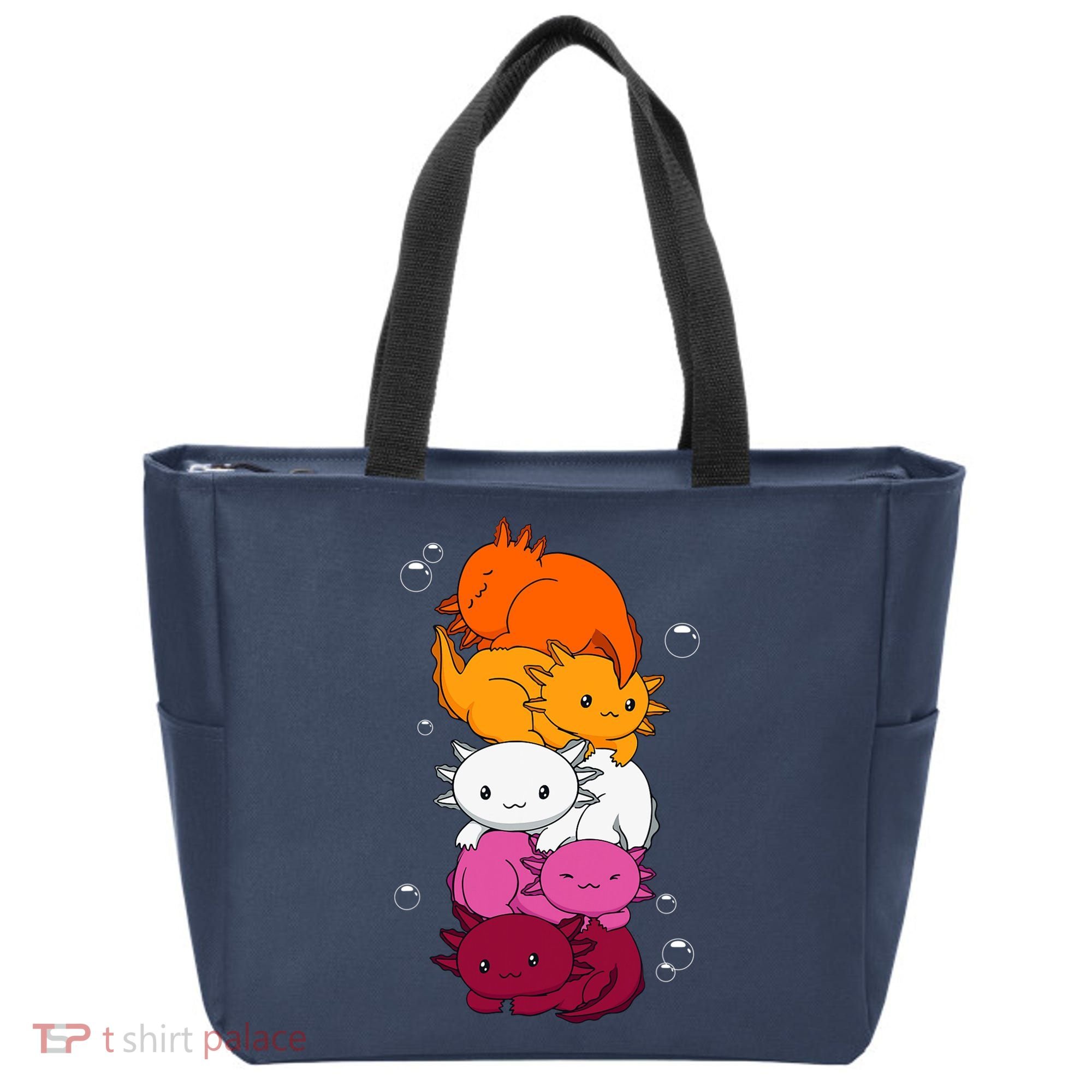 Kawaii Axolotl Pile Lesbian Pride Flag LGBTQ Tote Bag
