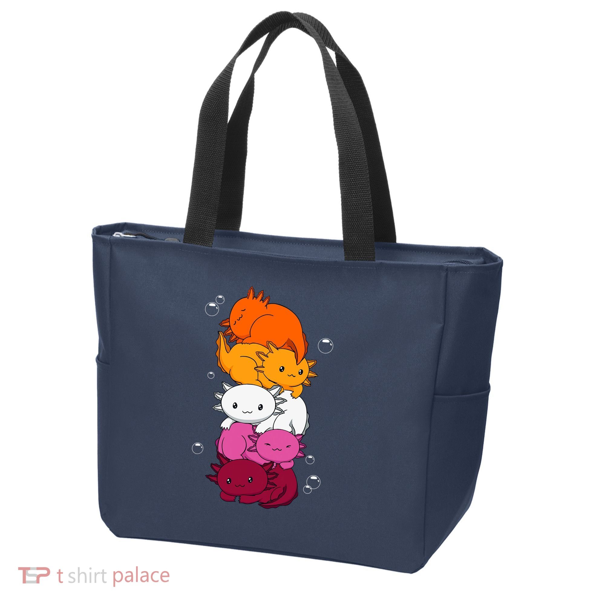 Kawaii Axolotl Pile Lesbian Pride Flag LGBTQ Tote Bag