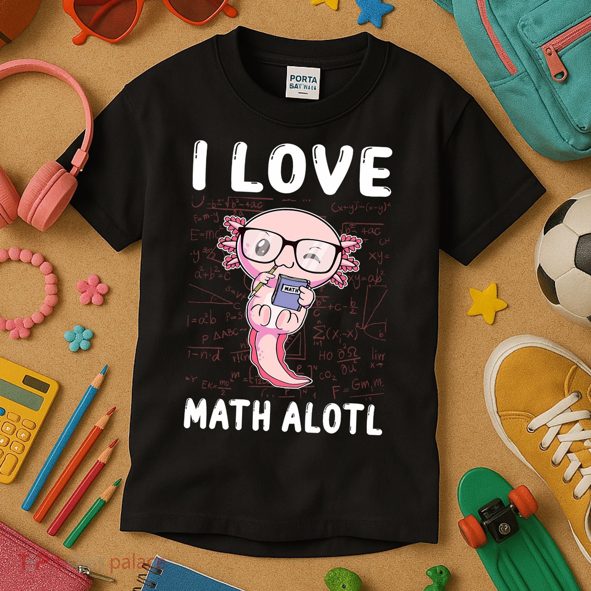 Kawaii Axolotl Pun Funny I Love Math Alotl Math Kids T-Shirt