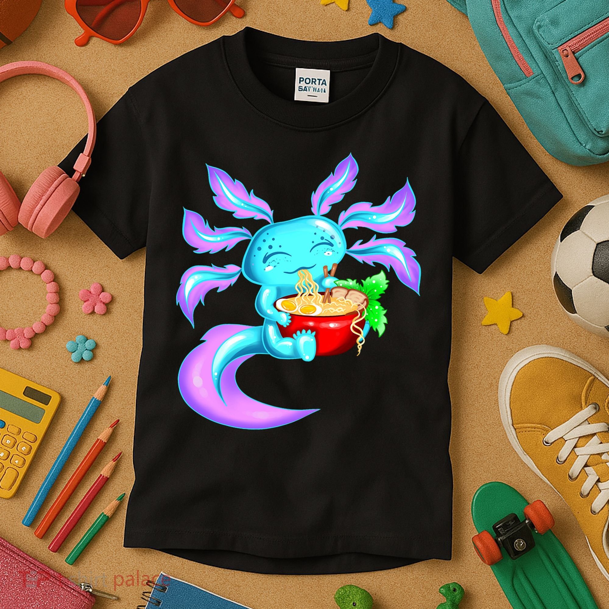 Kawaii Axolotl Ramen Cute Miracle Amphibian Kids T-Shirt