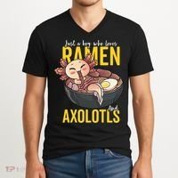 Kawaii Axolotl Ramen Noodle Anime Kawaii Axolotl V-Neck T-Shirt thumb 2