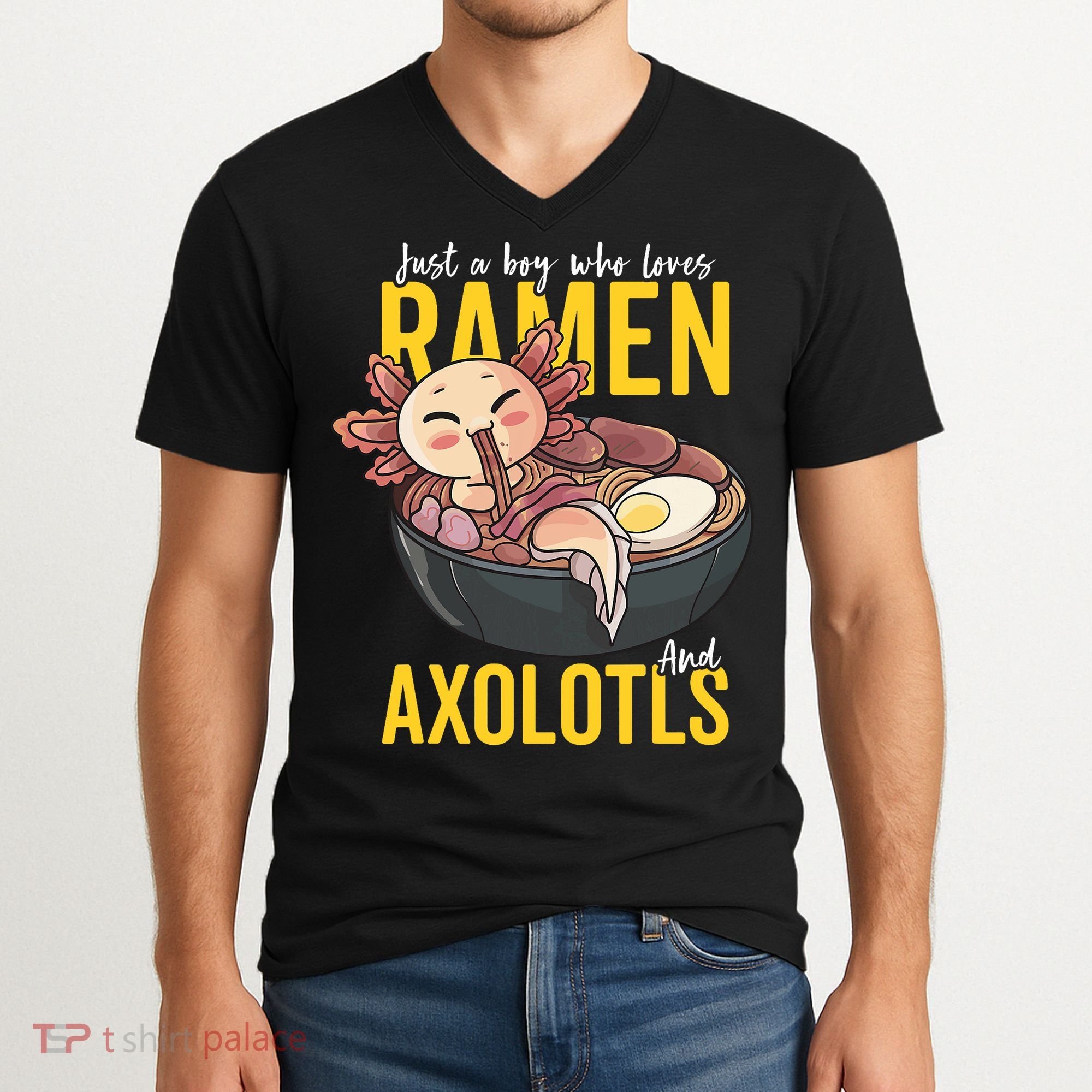 Kawaii Axolotl Ramen Noodle Anime Kawaii Axolotl V-Neck T-Shirt