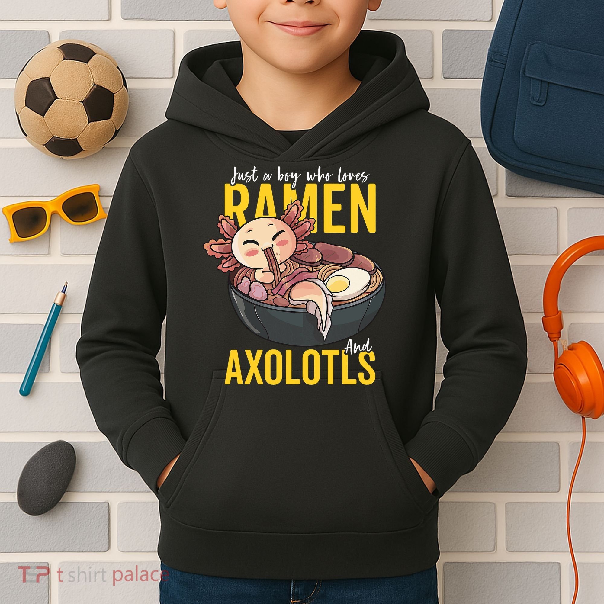Kawaii Axolotl Ramen Noodle Anime Kawaii Axolotl Kids Hoodie