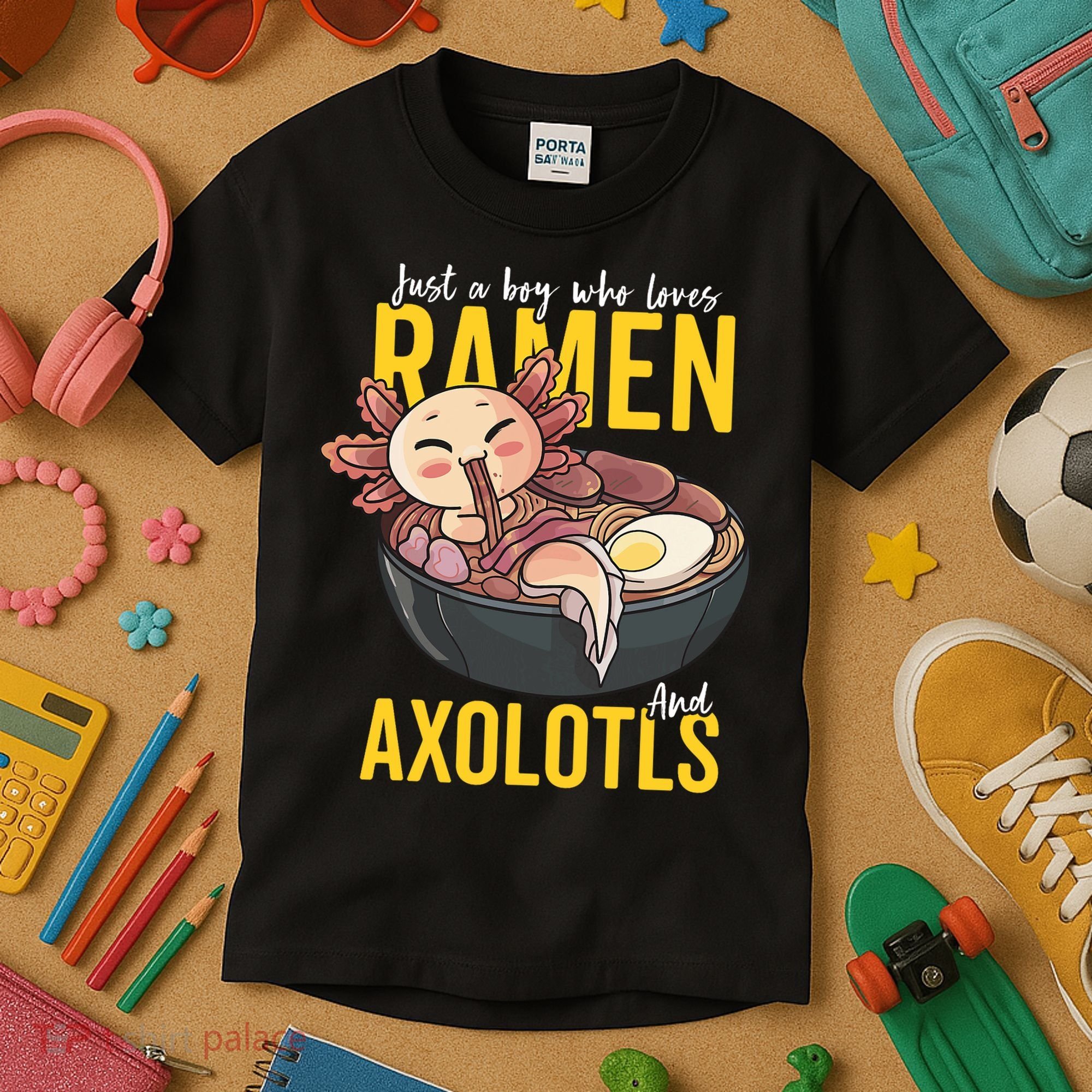 Kawaii Axolotl Ramen Noodle Anime Kawaii Axolotl Kids T-Shirt