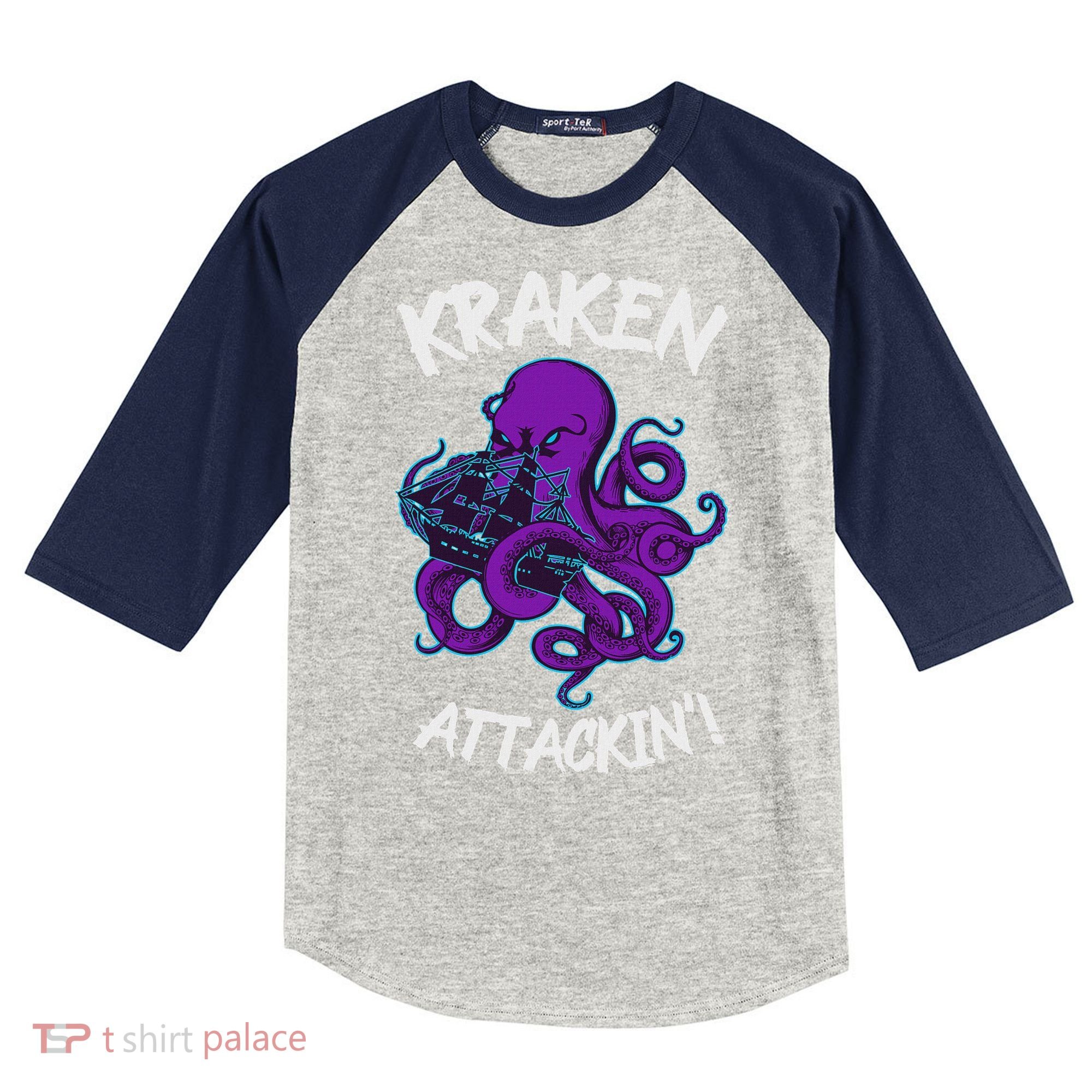 Kraken Attacking Release The Kraken Gifts For Kids Colorblock Raglan Jersey