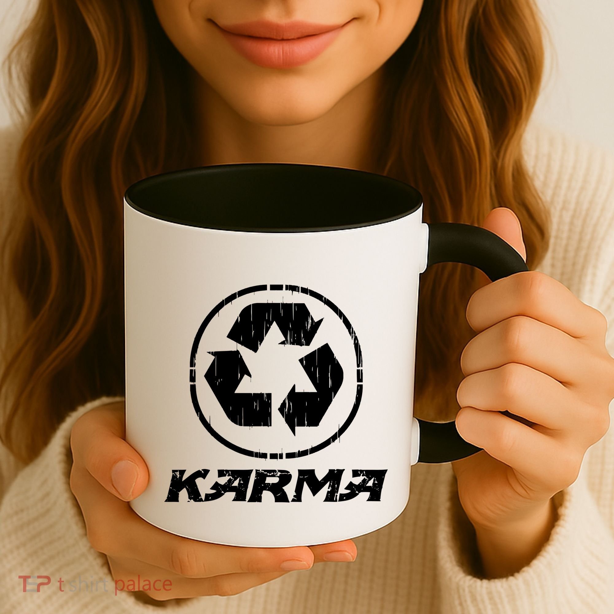 KARMA Yoga Meditation Peace Aum Recycle Coffee Mug