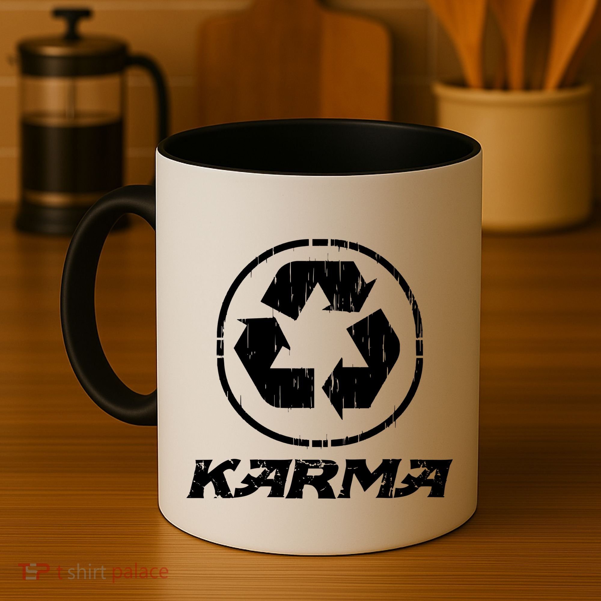KARMA Yoga Meditation Peace Aum Recycle Coffee Mug