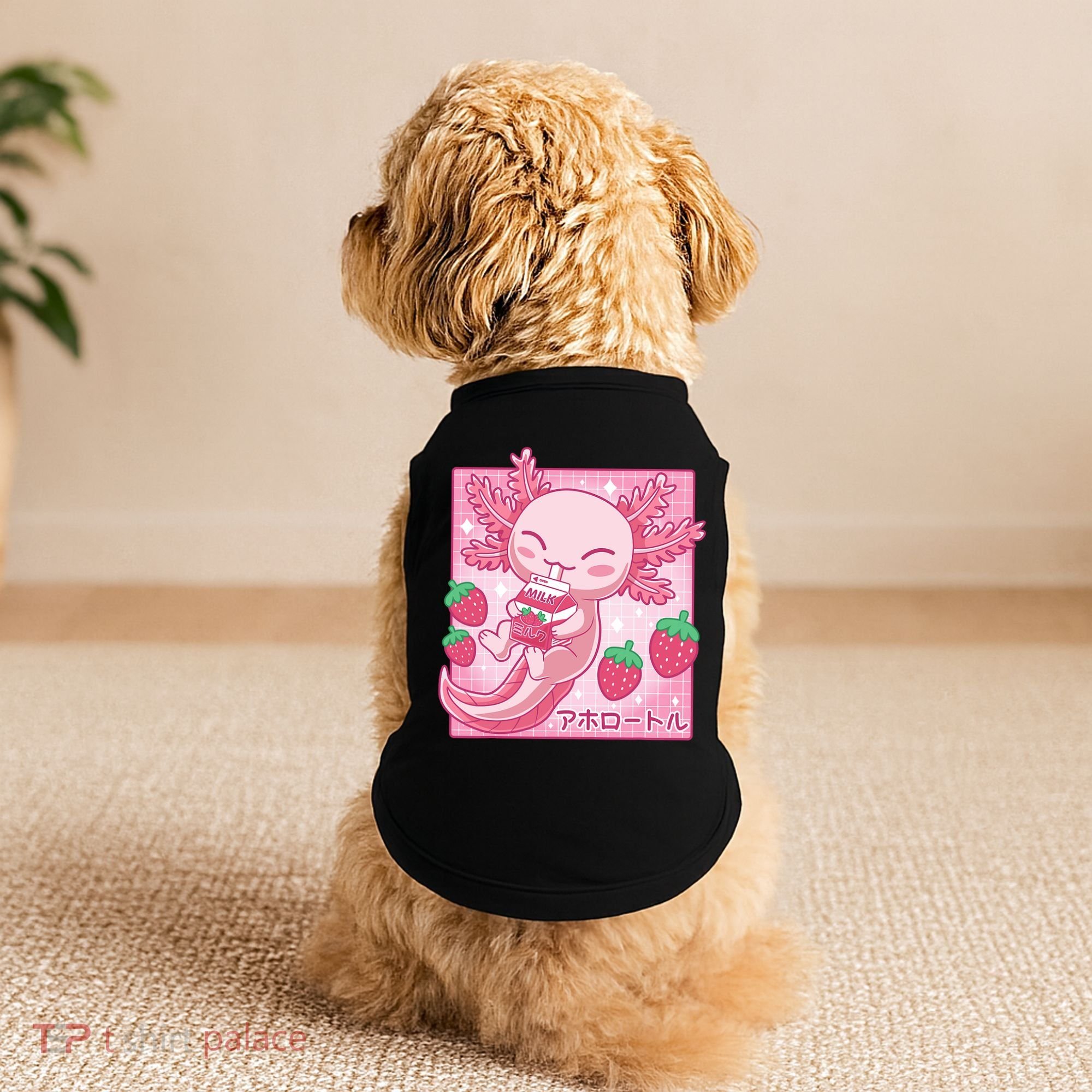 Kawaii Axolotl Strawberry Milk Shake Japanese Anime Doggie Tank