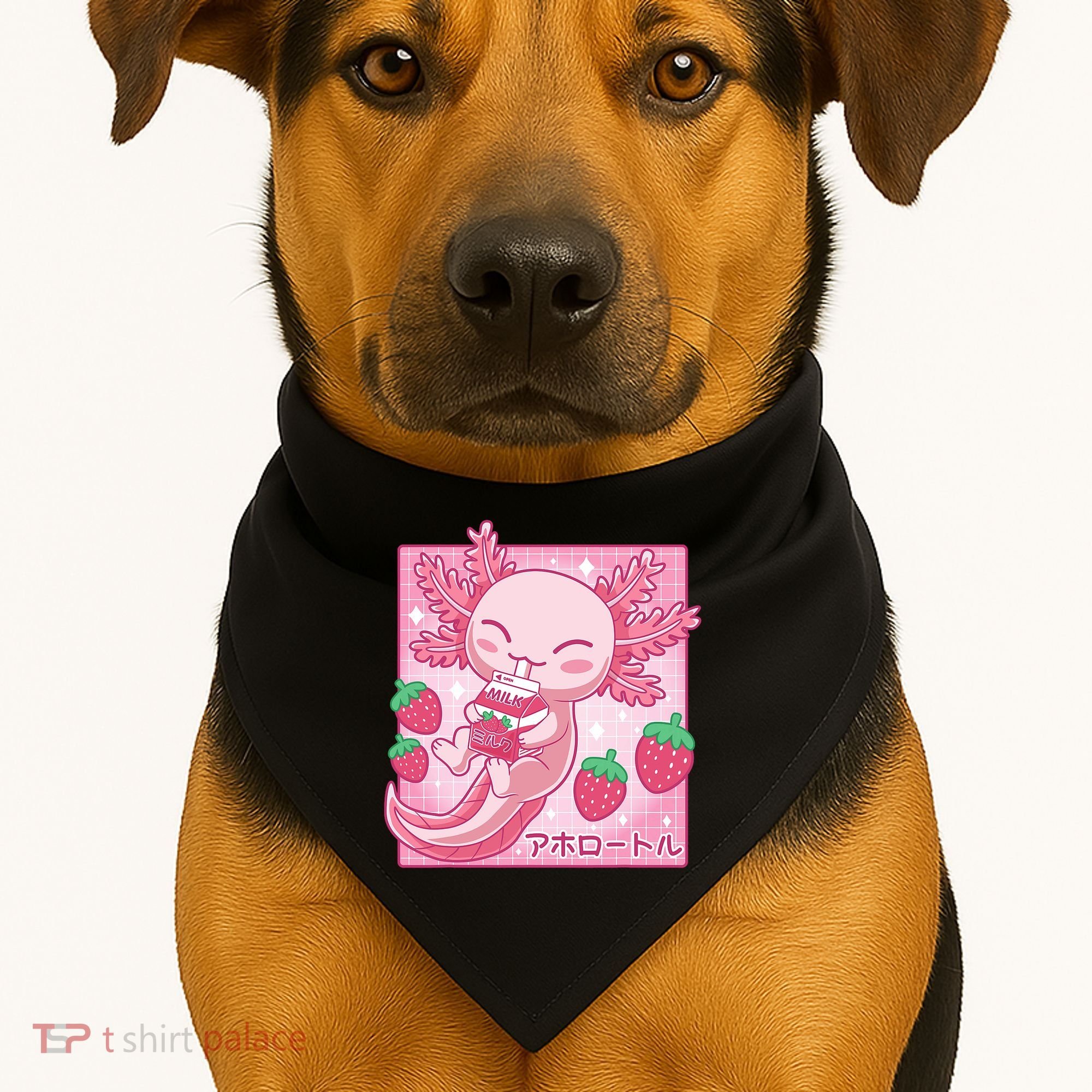 Kawaii Axolotl Strawberry Milk Shake Japanese Anime USA-Made Doggie Bandana