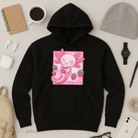 Kawaii Axolotl Strawberry Milk Shake Japanese Anime Hoodie thumb 3