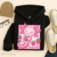 Kawaii Axolotl Strawberry Milk Shake Japanese Anime Hoodie thumb 4