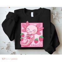 Kawaii Axolotl Strawberry Milk Shake Japanese Anime Sweatshirt thumb 2