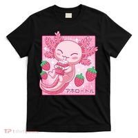 Kawaii Axolotl Strawberry Milk Shake Japanese Anime T-Shirt thumb 0