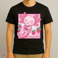 Kawaii Axolotl Strawberry Milk Shake Japanese Anime T-Shirt thumb 3