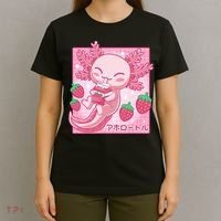 Kawaii Axolotl Strawberry Milk Shake Japanese Anime T-Shirt thumb 4