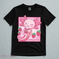 Kawaii Axolotl Strawberry Milk Shake Japanese Anime T-Shirt thumb 5