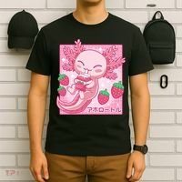 Kawaii Axolotl Strawberry Milk Shake Japanese Anime T-Shirt thumb 6