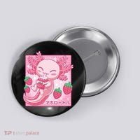 Kawaii Axolotl Strawberry Milk Shake Japanese Anime Button thumb 0