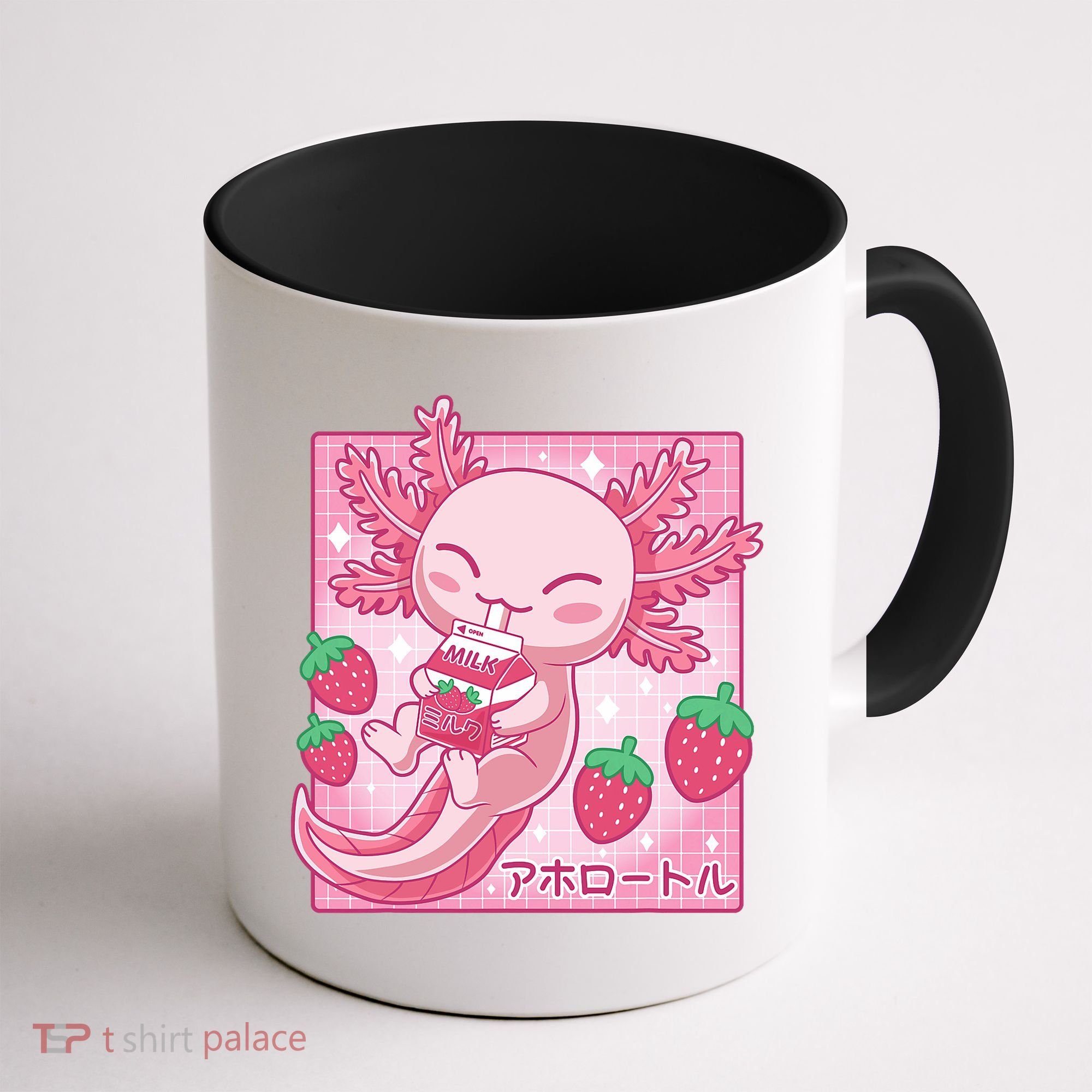 Kawaii Axolotl Strawberry Milk Shake Japanese Anime Coffee Mug