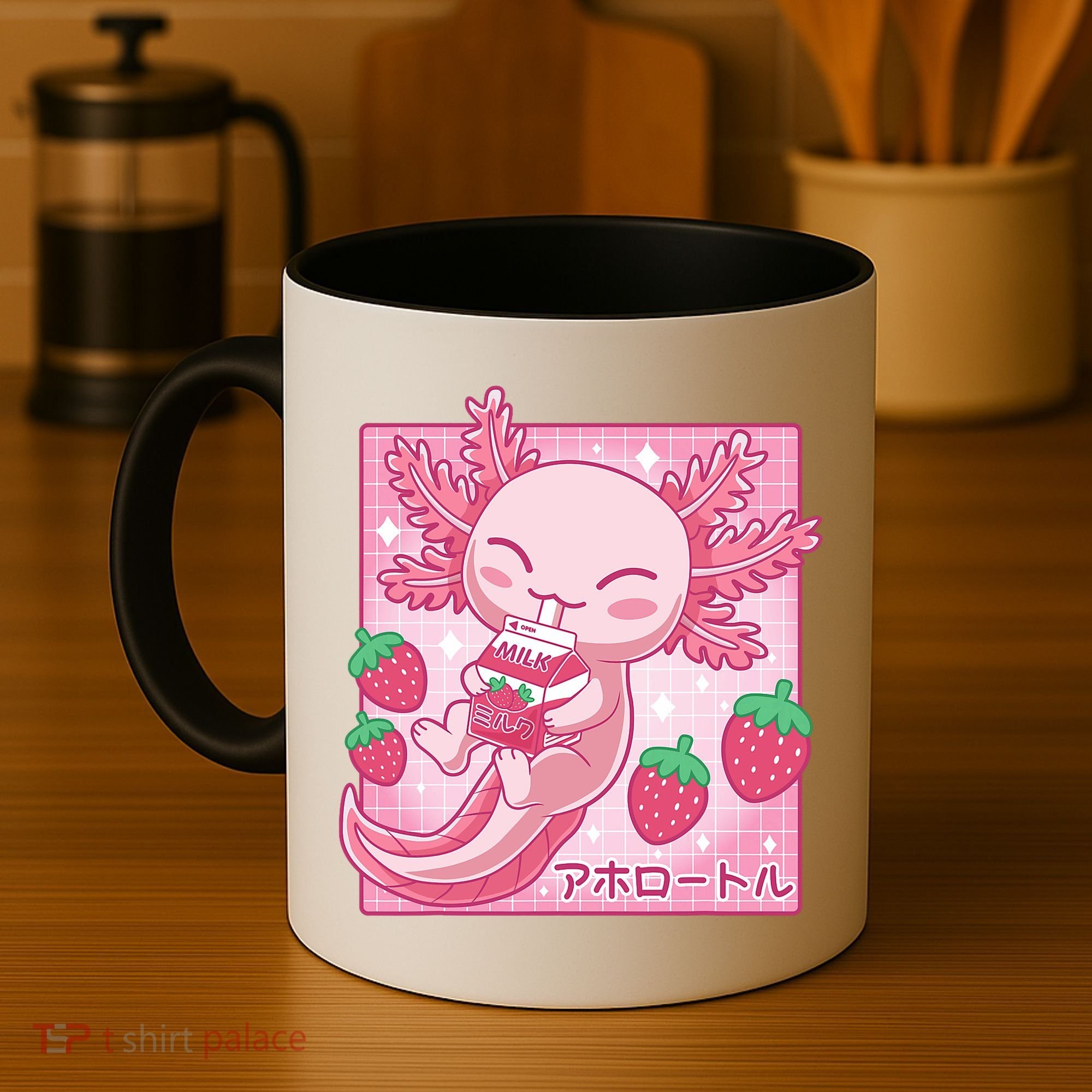 Kawaii Axolotl Strawberry Milk Shake Japanese Anime Coffee Mug