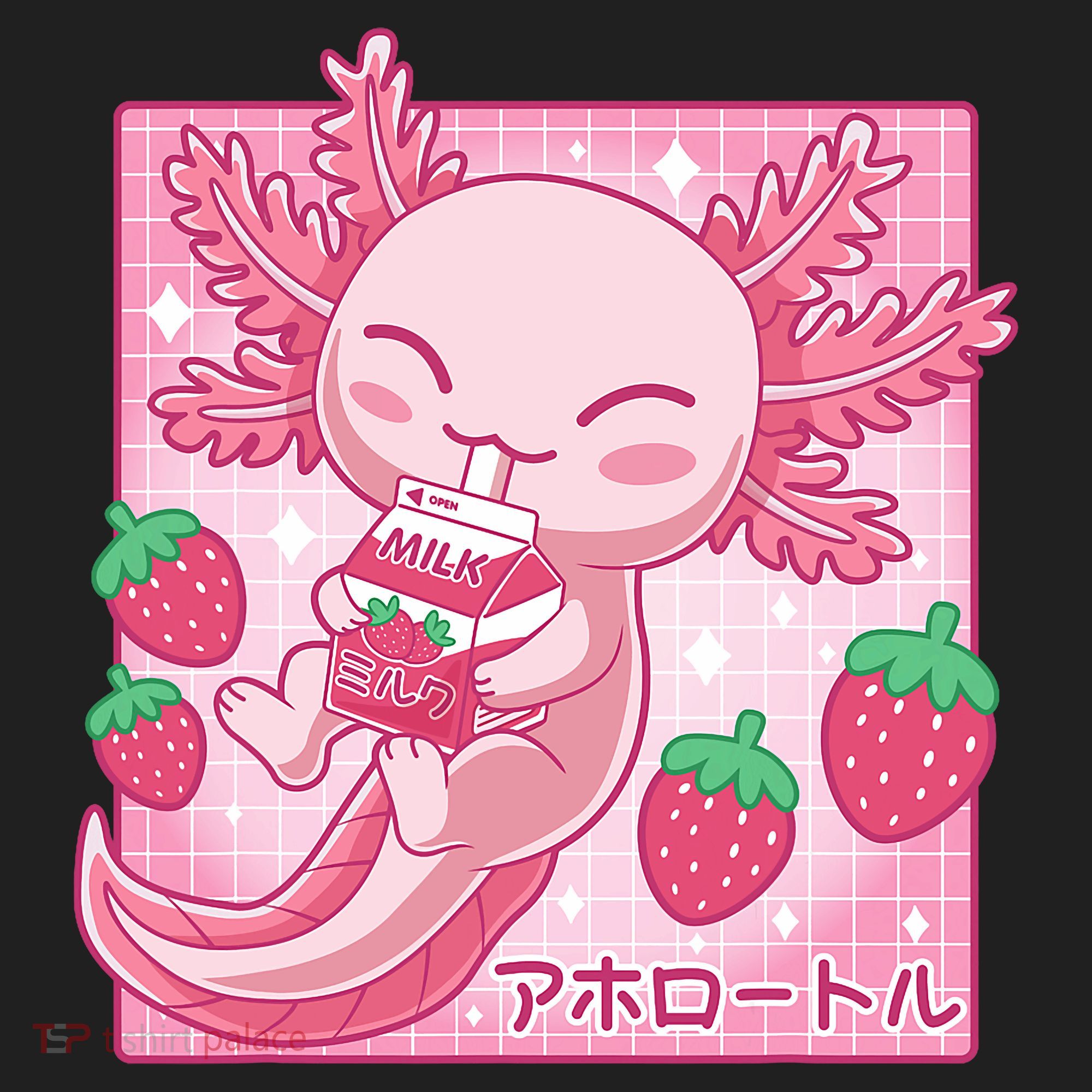 Kawaii Axolotl Strawberry Milk Shake Japanese Anime Beanie