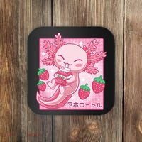 Kawaii Axolotl Strawberry Milk Shake Japanese Anime Coaster thumb 0