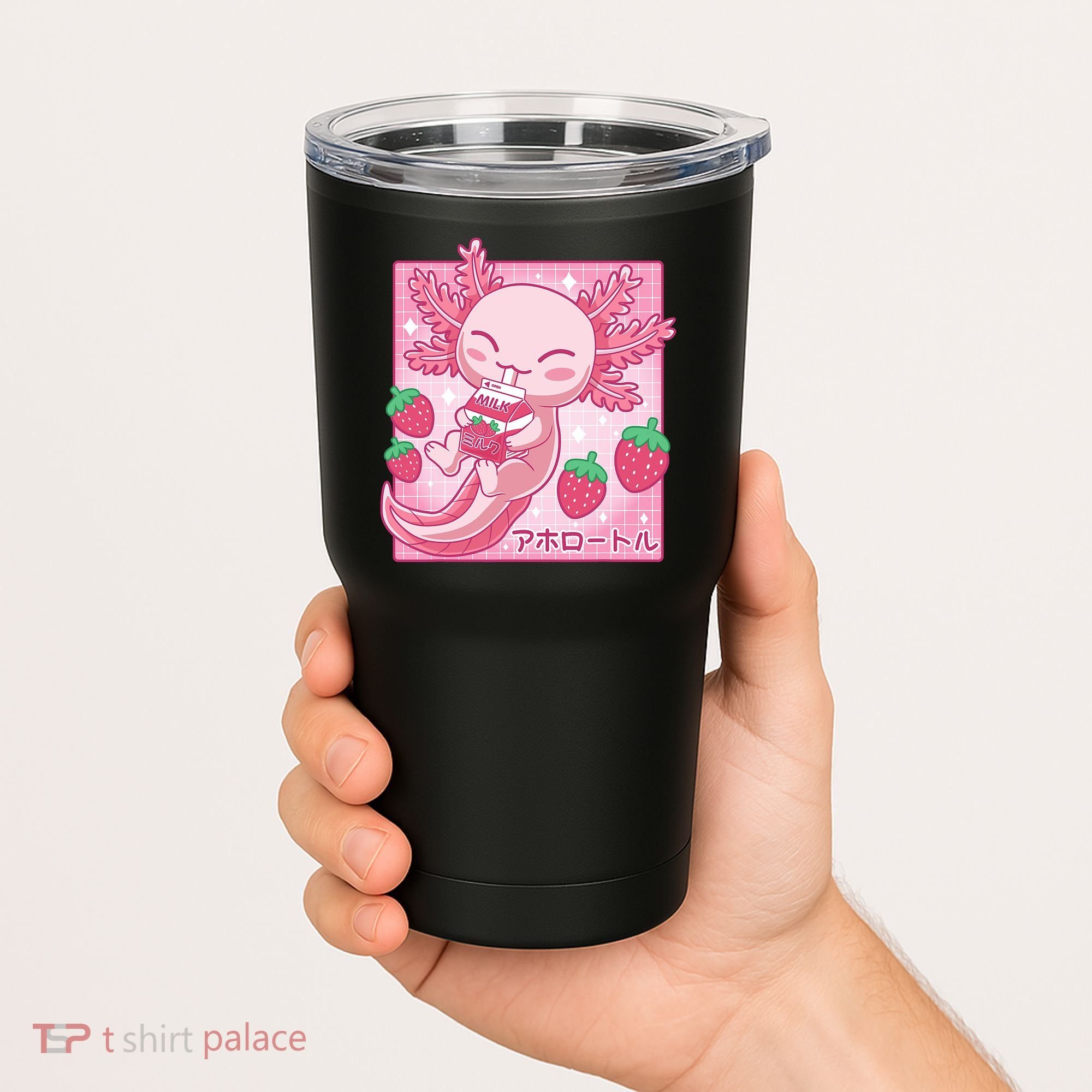 Kawaii Axolotl Strawberry Milk Shake Japanese Anime Tumbler