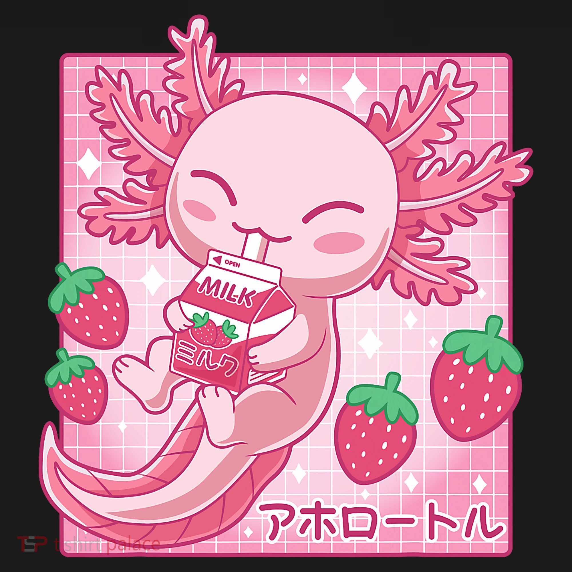 Kawaii Axolotl Strawberry Milk Shake Japanese Anime Mousepad