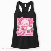 Kawaii Axolotl Strawberry Milk Shake Japanese Anime Women's Tank Top thumb 0