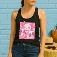 Kawaii Axolotl Strawberry Milk Shake Japanese Anime Women's Tank Top thumb 2