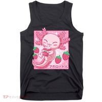 Kawaii Axolotl Strawberry Milk Shake Japanese Anime Tank Top thumb 0