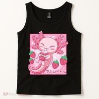 Kawaii Axolotl Strawberry Milk Shake Japanese Anime Tank Top thumb 2