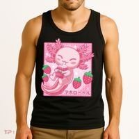 Kawaii Axolotl Strawberry Milk Shake Japanese Anime Tank Top thumb 3
