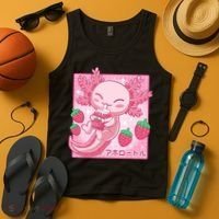 Kawaii Axolotl Strawberry Milk Shake Japanese Anime Tank Top thumb 4