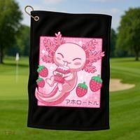 Kawaii Axolotl Strawberry Milk Shake Japanese Anime Golf Towel thumb 1