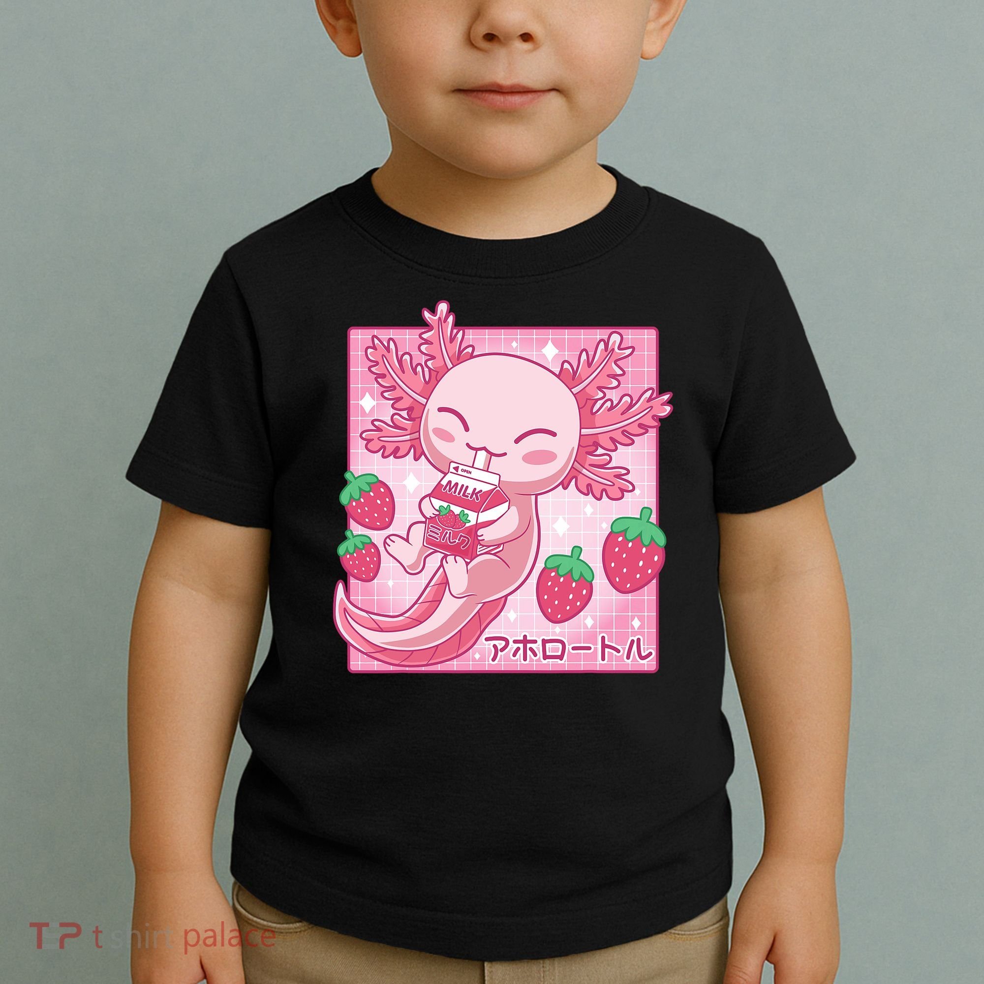 Kawaii Axolotl Strawberry Milk Shake Japanese Anime Toddler T-Shirt