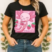 Kawaii Axolotl Strawberry Milk Shake Japanese Anime Women's T-Shirt thumb 2