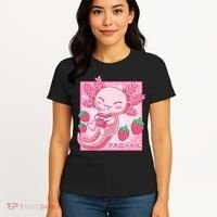 Kawaii Axolotl Strawberry Milk Shake Japanese Anime Women's T-Shirt thumb 4