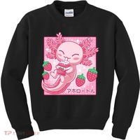 Kawaii Axolotl Strawberry Milk Shake Japanese Anime Kids Sweatshirt thumb 0