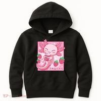 Kawaii Axolotl Strawberry Milk Shake Japanese Anime Kids Hoodie thumb 0