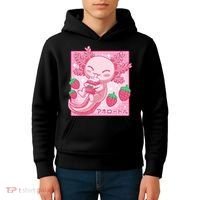 Kawaii Axolotl Strawberry Milk Shake Japanese Anime Kids Hoodie thumb 4