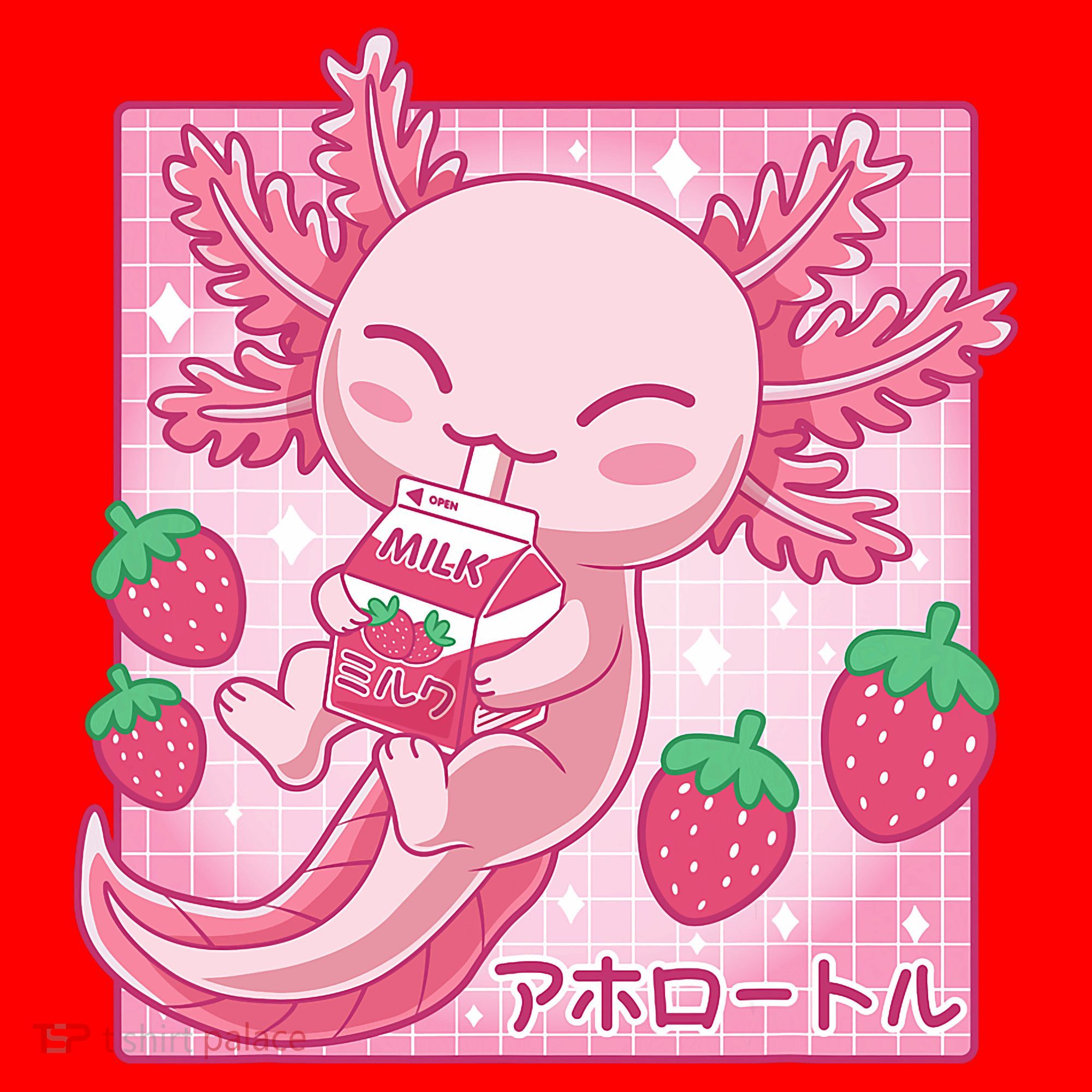 Kawaii Axolotl Strawberry Milk Shake Japanese Anime Santa Hat