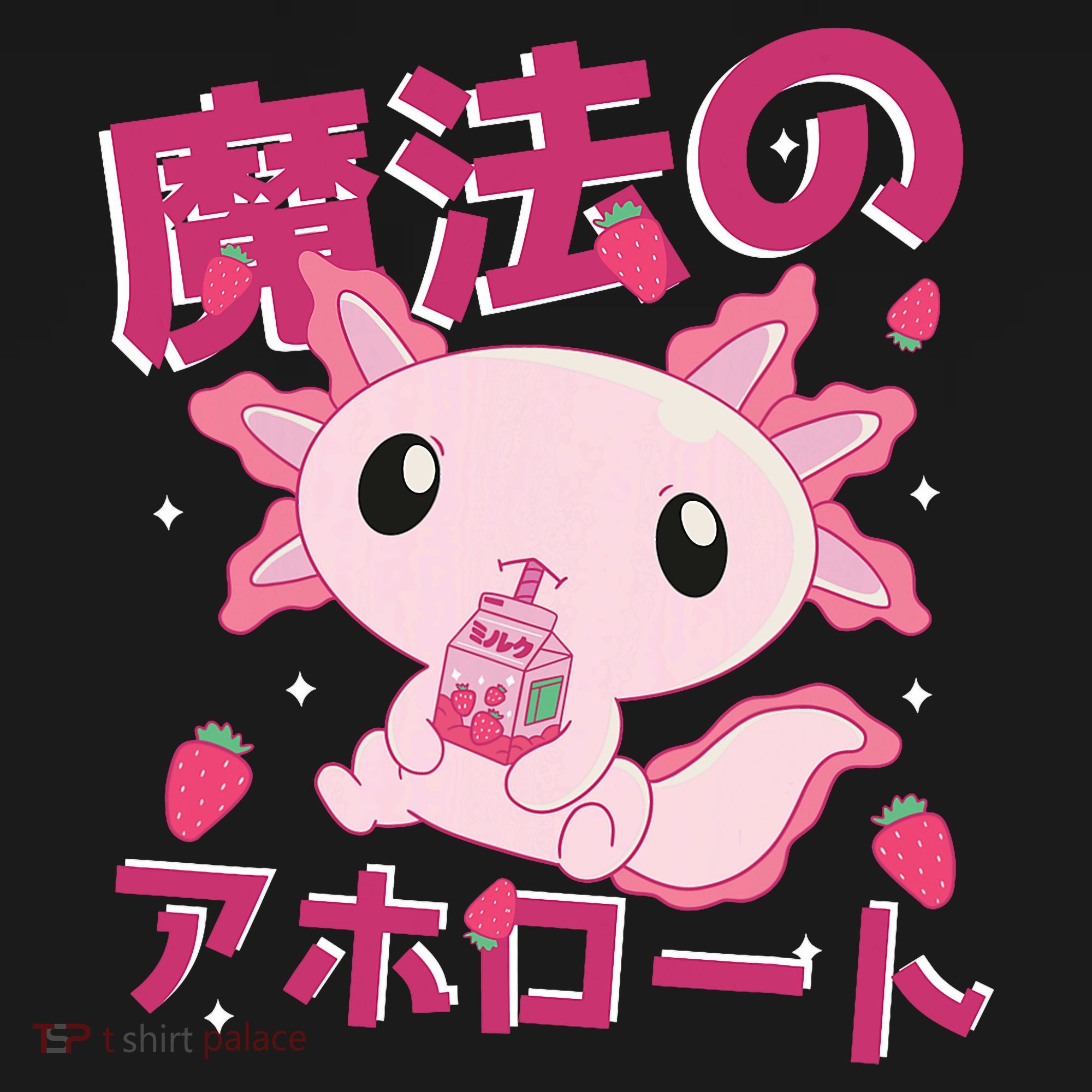 Kawaii Axolotl Strawberry Milk Shake Japanese Anime Apron