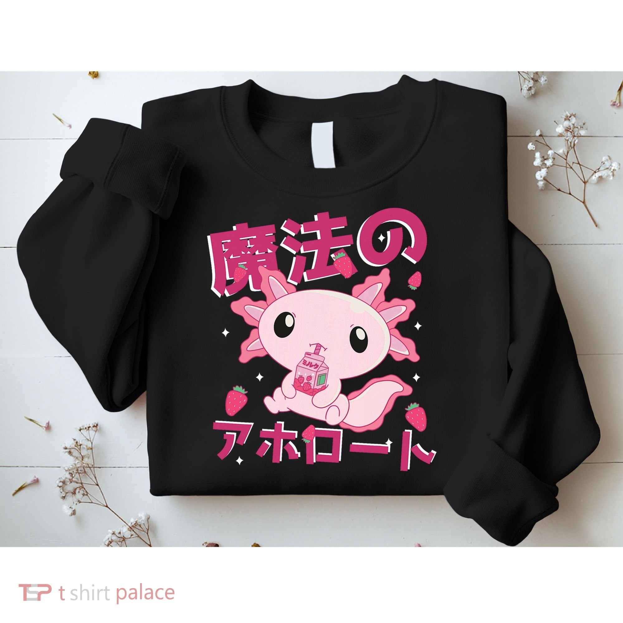 Kawaii Axolotl Strawberry Milk Shake Japanese Anime Sweatshirt