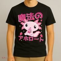 Kawaii Axolotl Strawberry Milk Shake Japanese Anime T-Shirt thumb 3