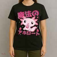 Kawaii Axolotl Strawberry Milk Shake Japanese Anime T-Shirt thumb 4