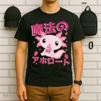 Kawaii Axolotl Strawberry Milk Shake Japanese Anime T-Shirt thumb 6
